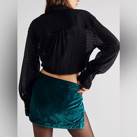 Free People Annalise Velvet Mini Skirt ✨Deep Teal Size 2 | slit boho short - Picture 1 of 16